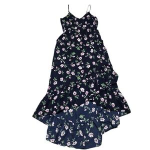 Lulus Maxi Dress Womens M Navy Blue Floral High Low Ruffle EJD0881